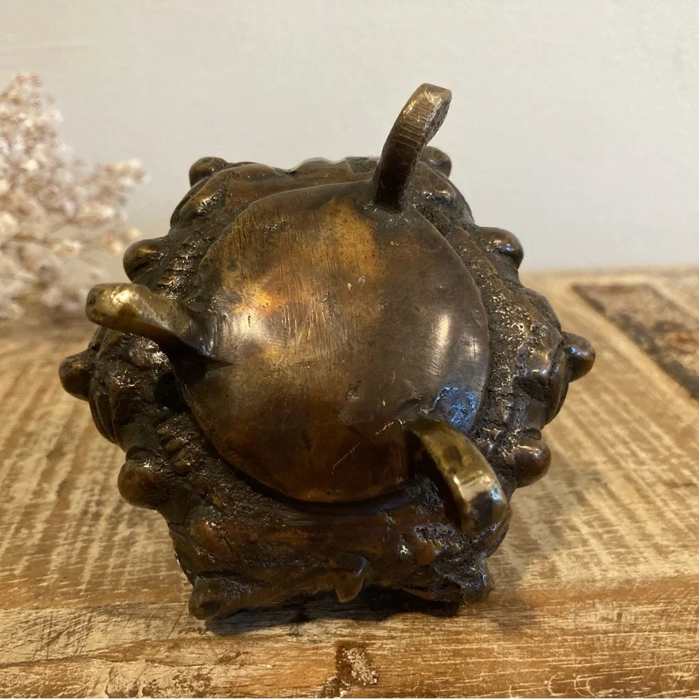 Vintage Ornate Footed Metal Inkwell with Rooster Lid